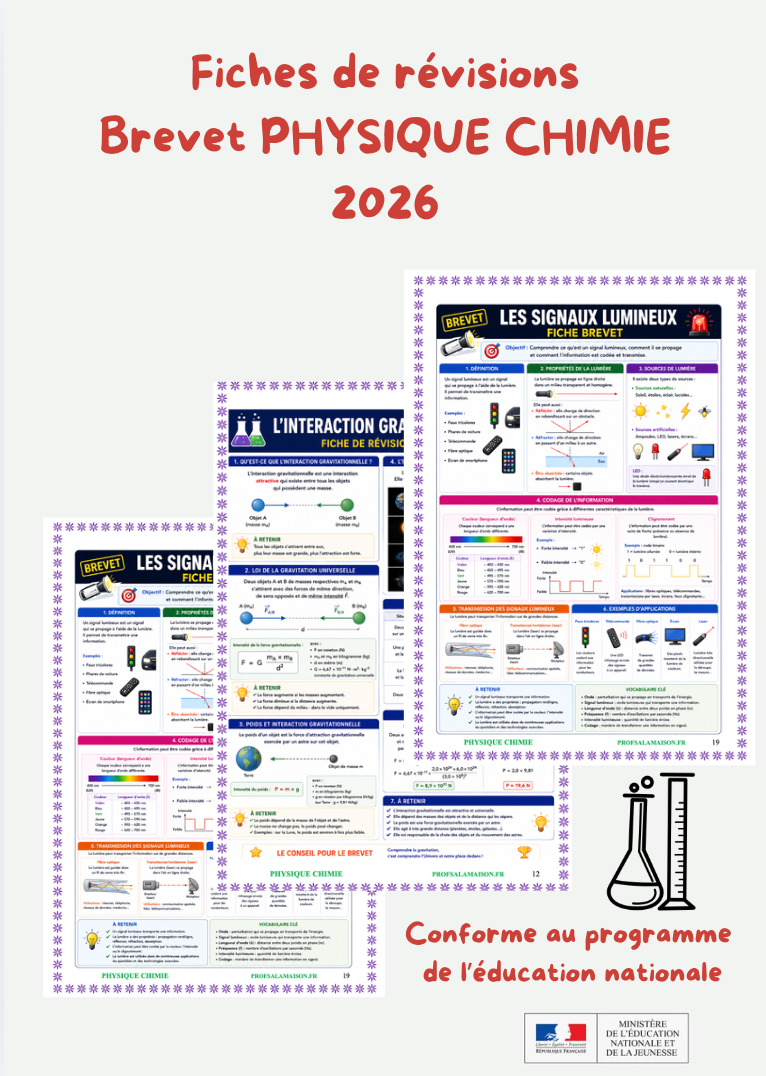 Fiches de Révision Brevet Physique-Chimie 2026 + corrigé Brevet 2025 (PDF à télécharger)