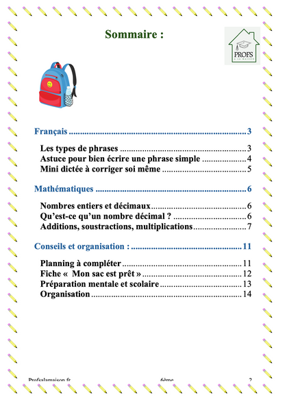 🏖️ Pack Vacances 6e – GRATUIT
