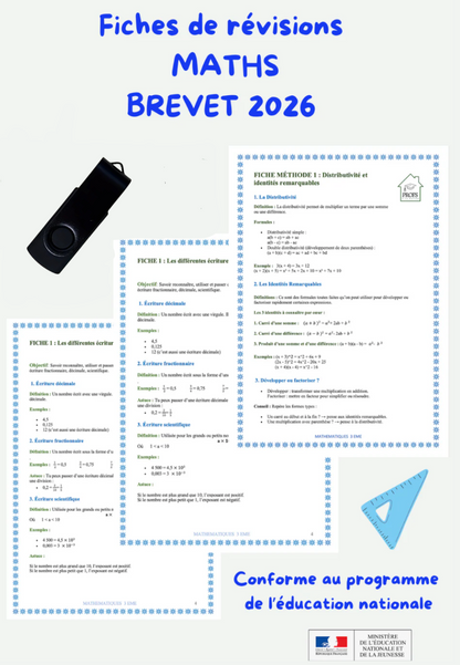 Clé USB – Fiches de Révision Brevet Maths + corrigés brevet 2024 et 2025