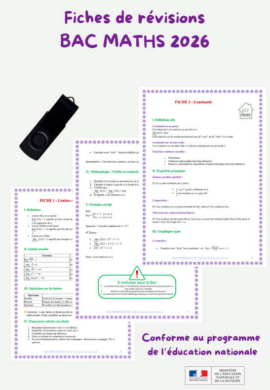 Clé USB Fiches de Révision Bac Spécialité – Maths 2026