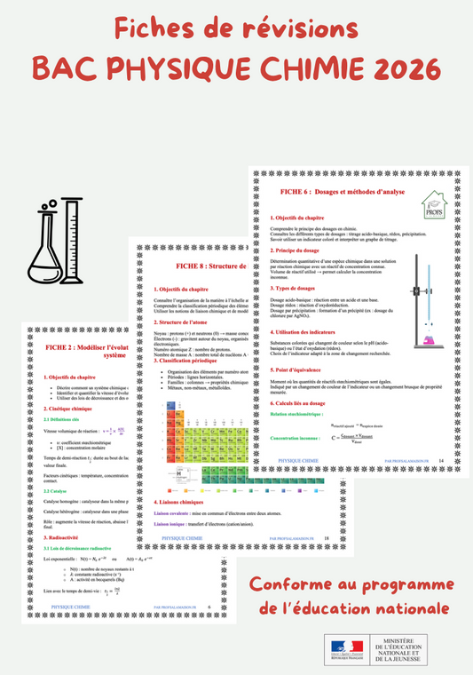 Fiches de Révision Bac – Physique Chimie 2026