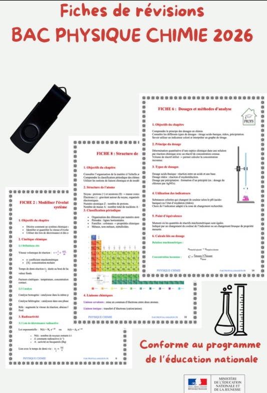 Clé USB Fiches de Révision Bac Spécialité  – Physique Chimie 2026