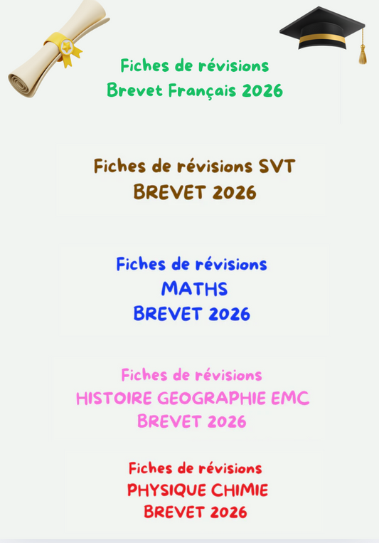 Pack de révisions COMPLET: SVT, Histoire géographie EMC, Maths,Français, physique chimie