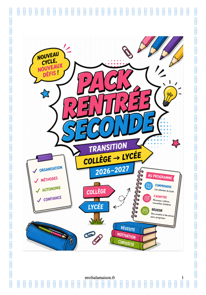 Pack Entrée en Seconde 2026-2027  Réussir sa transition collège → lycée ( PDF à télécharger)