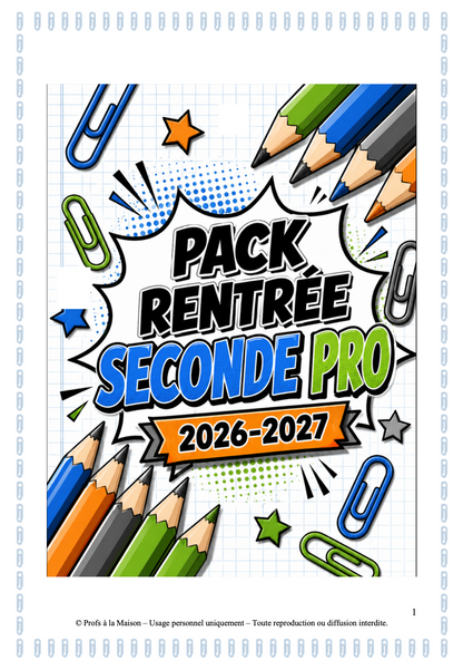 Pack Entrée en Seconde PROFESSIONNELLE 2026-2027  Réussir sa transition collège → lycée Pro( PDF à télécharger)