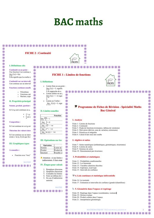 Fiches de Révision Bac – Maths 2025 (PDF à télécharger)