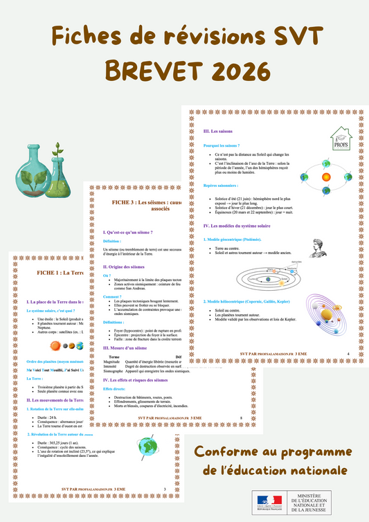 Fiches de Révision Brevet 2026 – SVT + Corrigé Brevet 2025 ( PDF à télécharger)