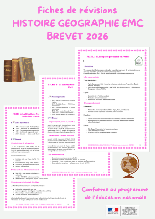 Fiches de Révision Brevet 2026 – Histoire Géographie EMC (PDF à télécharger)